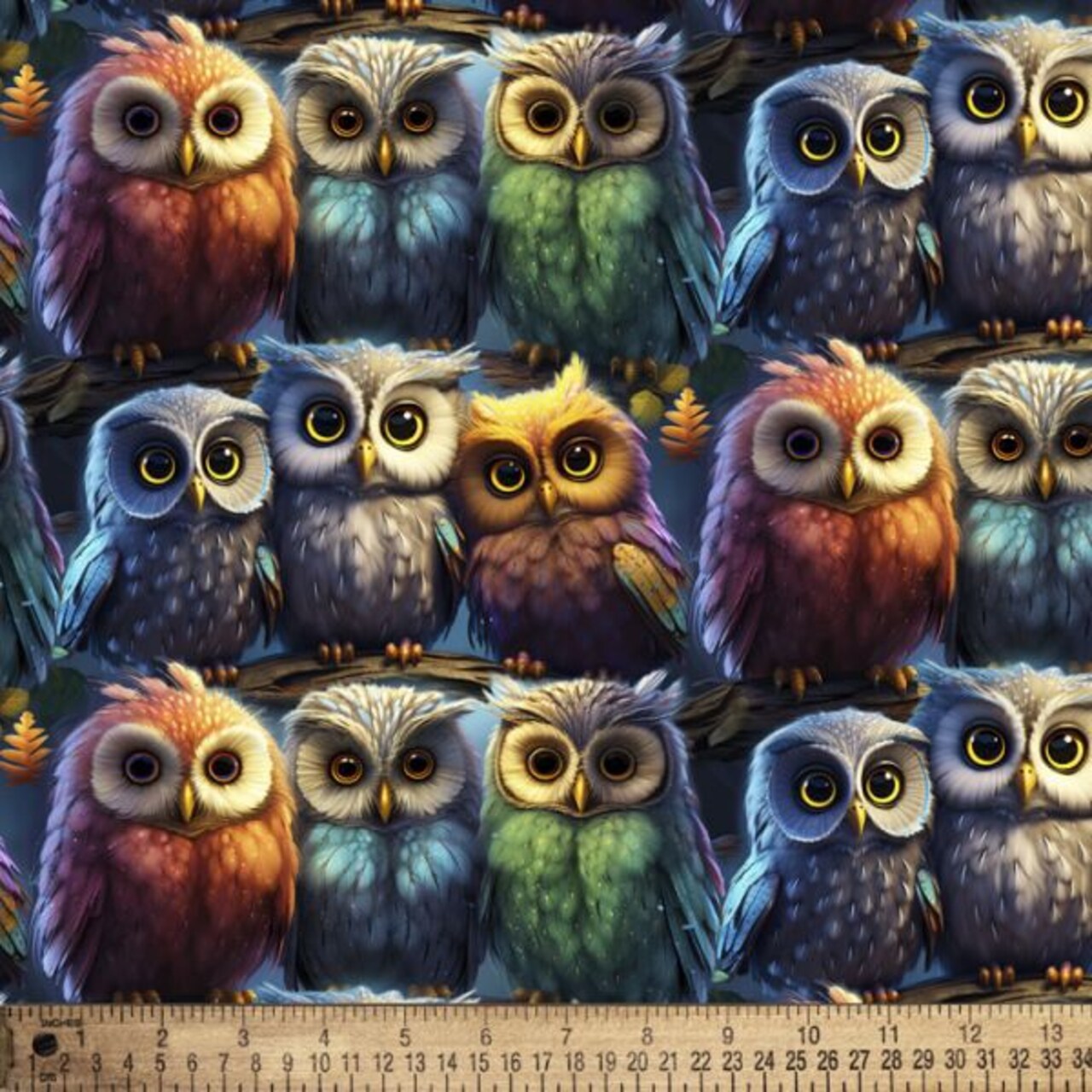 Owls Colorful Birds Digital Cotton Print | By the Yard | Sewing and Crafting | 44 inches wide
